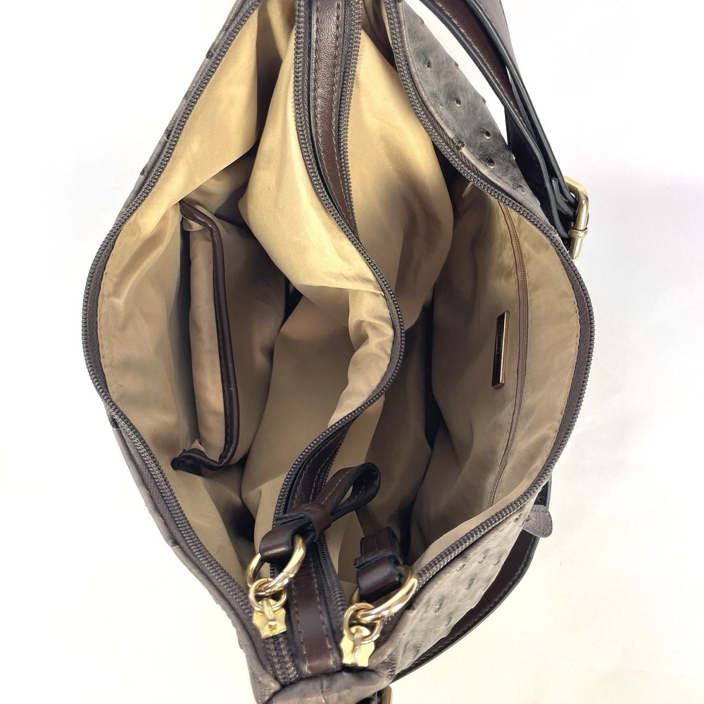 Giani Bernini Faux Ostrich Embossed Shoulder Bag Taupe Brown Multi Pocket - Picture 11 of 13